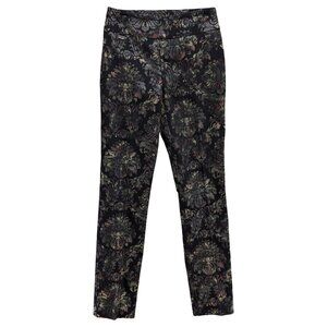 Lisette L Metallic Floral Pants Womens Black Multi Dark Stretch Pull On Size 4